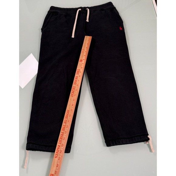 Polo Ralph Lauren Fleece Sweatpants Mens M Black Jogger Ankle Tie Pony Lounge - Picture 12 of 13